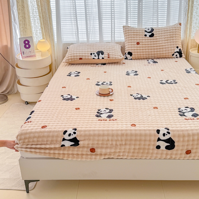 小叮当家纺仓储工厂店 2025新款兔兔绒牛奶绒印花单床笠 床笠单件 床笠-萌宝咖