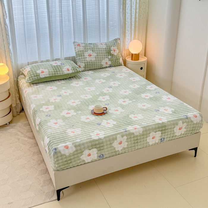 91家纺网 家纺一手货源 找家纺 小叮当家纺仓储工厂店 2025新款兔兔绒牛奶绒印花单床笠 床笠单件 床笠-花朵绿