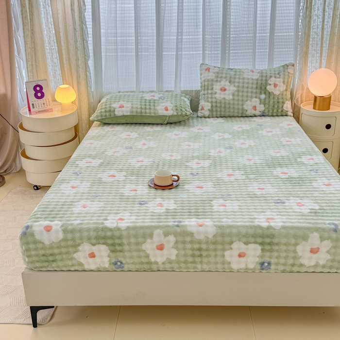 91家纺网 家纺一手货源 找家纺 小叮当家纺仓储工厂店 2025新款兔兔绒牛奶绒印花单床笠 床笠单件 床笠-花朵绿