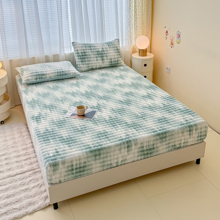 91家纺网 家纺一手货源 找家纺 小叮当家纺仓储工厂店 2025新款兔兔绒牛奶绒印花单床笠 床笠单件 床笠油画-绿