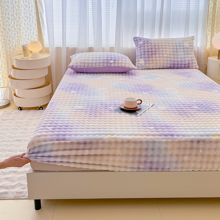 小叮当家纺仓储工厂店 2025新款兔兔绒牛奶绒印花单床笠 床笠单件 床笠-星空