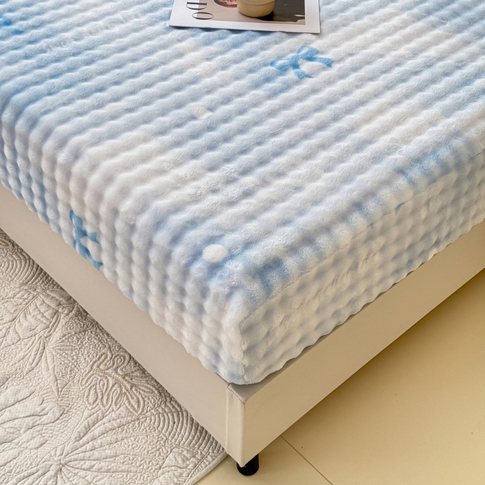 91家纺网 家纺一手货源 找家纺 小叮当家纺仓储工厂店 2025新款兔兔绒牛奶绒印花单床笠 床笠单件 床笠-蝴蝶结蓝色