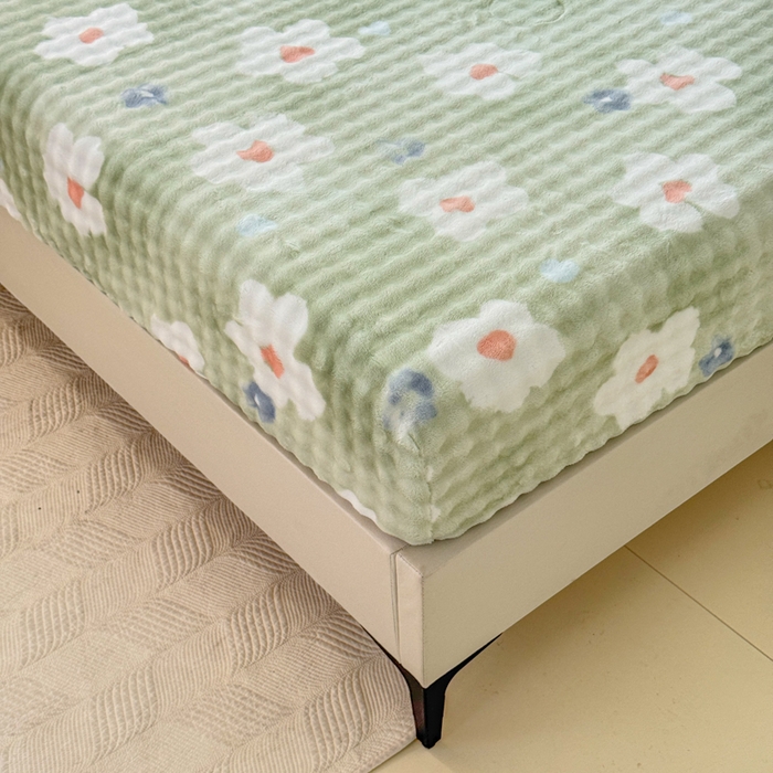 91家纺网 家纺一手货源 找家纺 小叮当家纺仓储工厂店 2025新款兔兔绒牛奶绒印花单床笠 床笠单件 床笠-花朵绿