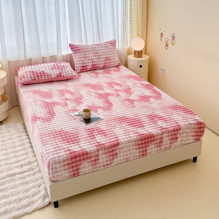 91家纺网 家纺一手货源 找家纺 小叮当家纺仓储工厂店 2025新款兔兔绒牛奶绒印花单床笠 床笠单件 床笠扎染-粉