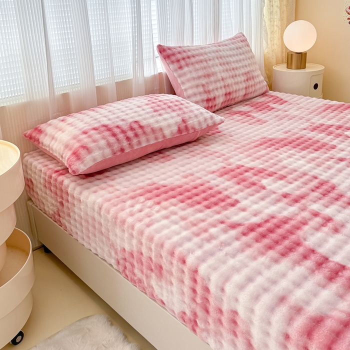 91家纺网 家纺一手货源 找家纺 小叮当家纺仓储工厂店 2025新款兔兔绒牛奶绒印花单床笠 床笠单件 床笠扎染-粉