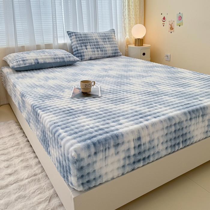 91家纺网 家纺一手货源 找家纺 小叮当家纺仓储工厂店 2025新款兔兔绒牛奶绒印花单床笠 床笠单件 床笠油画-蓝