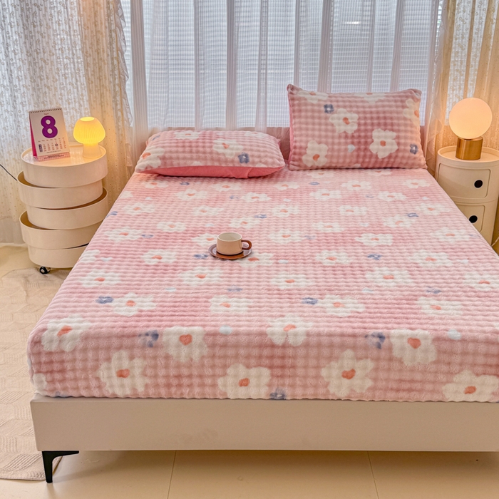 91家纺网 家纺一手货源 找家纺 小叮当家纺仓储工厂店 2025新款兔兔绒牛奶绒印花单床笠 床笠单件 床笠-花朵粉