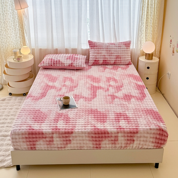 91家纺网 家纺一手货源 找家纺 小叮当家纺仓储工厂店 2025新款兔兔绒牛奶绒印花单床笠 床笠单件 床笠扎染-粉