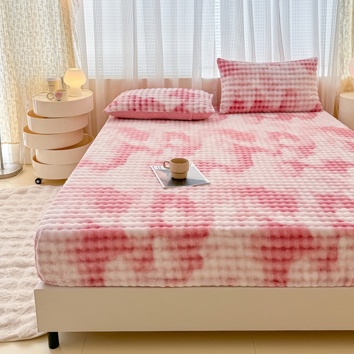 91家纺网 家纺一手货源 找家纺 小叮当家纺仓储工厂店 2025新款兔兔绒牛奶绒印花单床笠 床笠单件 床笠扎染-粉