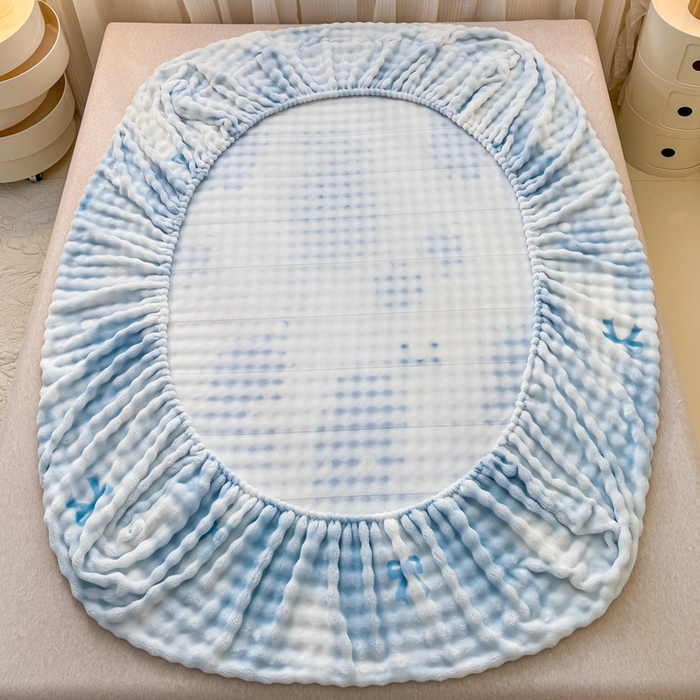 91家纺网 家纺一手货源 找家纺 小叮当家纺仓储工厂店 2025新款兔兔绒牛奶绒印花单床笠 床笠单件 床笠-蝴蝶结蓝色