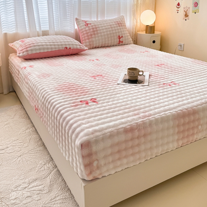 91家纺网 家纺一手货源 找家纺 小叮当家纺仓储工厂店 2025新款兔兔绒牛奶绒印花单床笠 床笠单件 床笠-蝴蝶结粉色