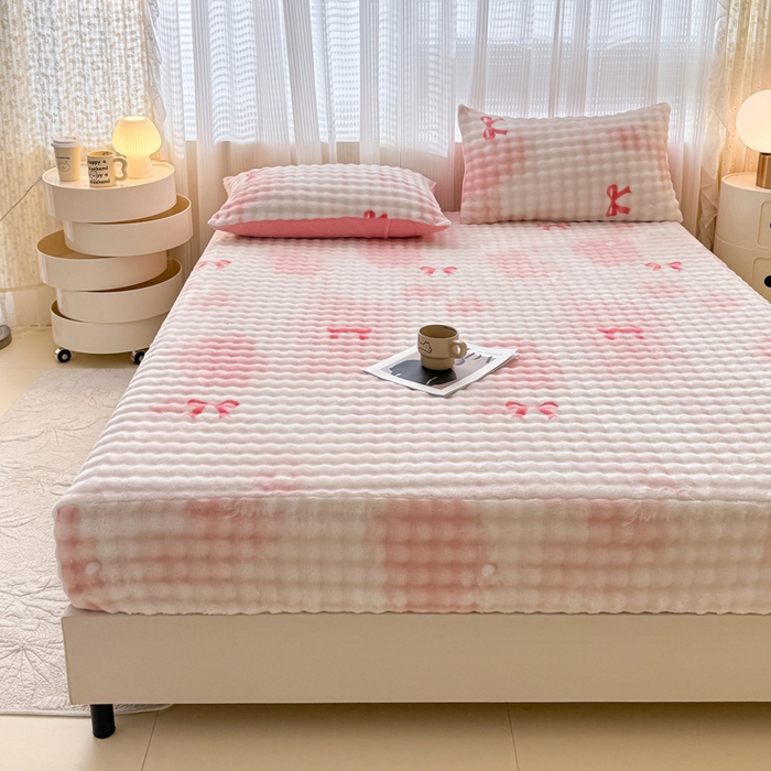 91家纺网 家纺一手货源 找家纺 小叮当家纺仓储工厂店 2025新款兔兔绒牛奶绒印花单床笠 床笠单件 床笠-蝴蝶结粉色