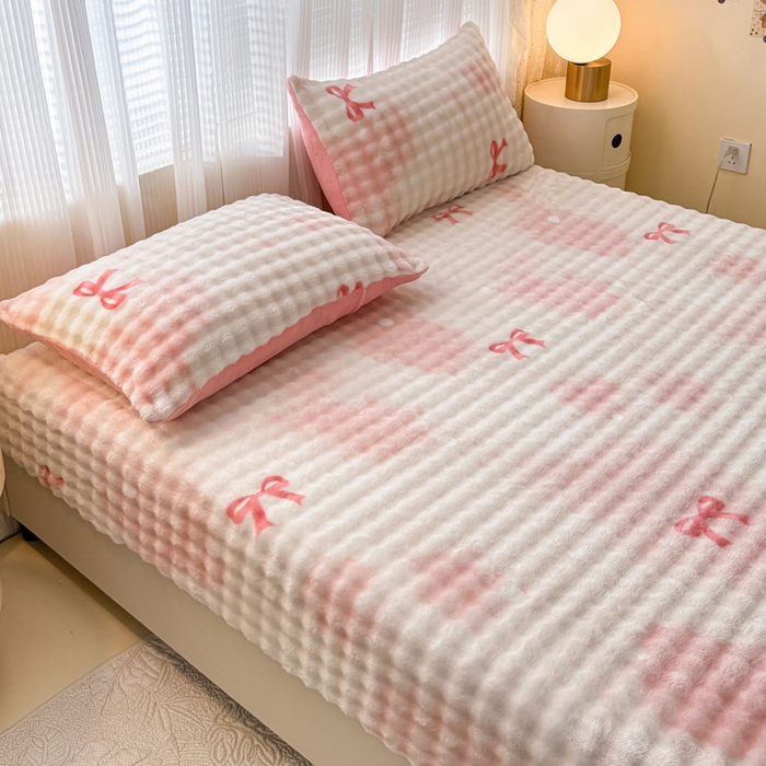 91家纺网 家纺一手货源 找家纺 小叮当家纺仓储工厂店 2025新款兔兔绒牛奶绒印花单床笠 床笠单件 床笠-蝴蝶结粉色