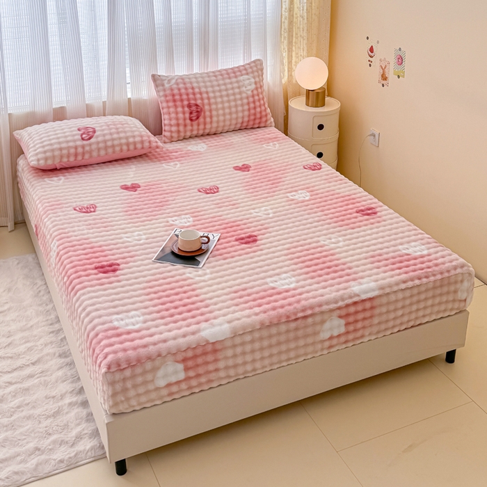 91家纺网 家纺一手货源 找家纺 小叮当家纺仓储工厂店 2025新款兔兔绒牛奶绒印花单床笠 床笠单件 床笠-爱心粉