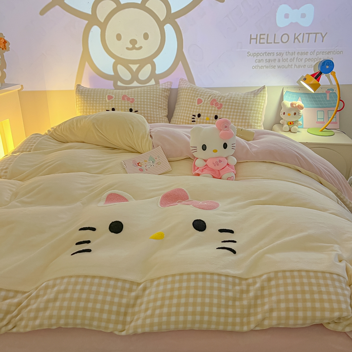 91家纺网 家纺一手货源 找家纺 （总）子钦家纺 2025新款加厚牛奶绒可爱猫咪毛巾绣床单床笠四件套-可爱猫咪