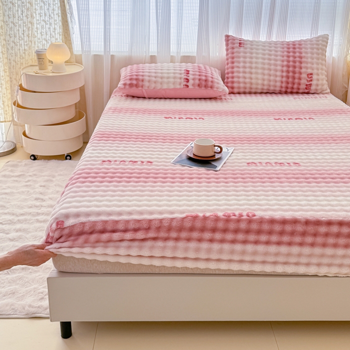 小叮当家纺仓储工厂店 2025新款兔兔绒牛奶绒印花单床笠 床笠单件 床笠-时尚粉