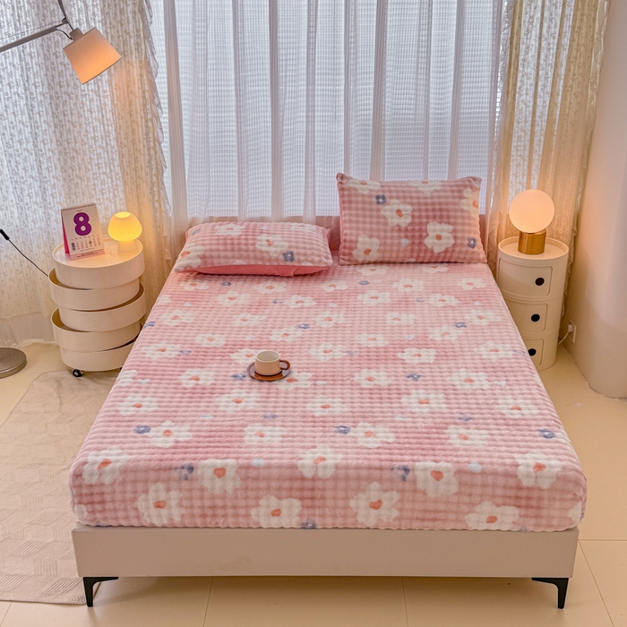 91家纺网 家纺一手货源 找家纺 小叮当家纺仓储工厂店 2025新款兔兔绒牛奶绒印花单床笠 床笠单件 床笠-花朵粉