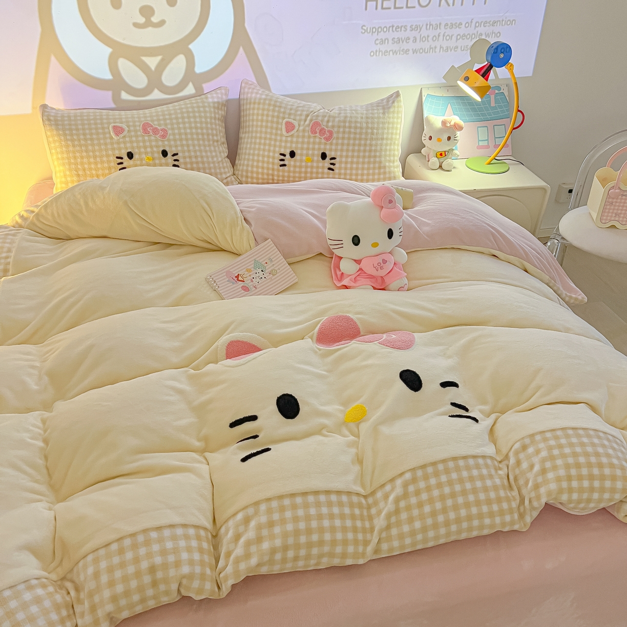 91家纺网 家纺一手货源 找家纺 子钦家纺 2025新款加厚牛奶绒可爱猫咪毛巾绣床单床笠四件套-可爱猫咪 可爱猫咪-咖格