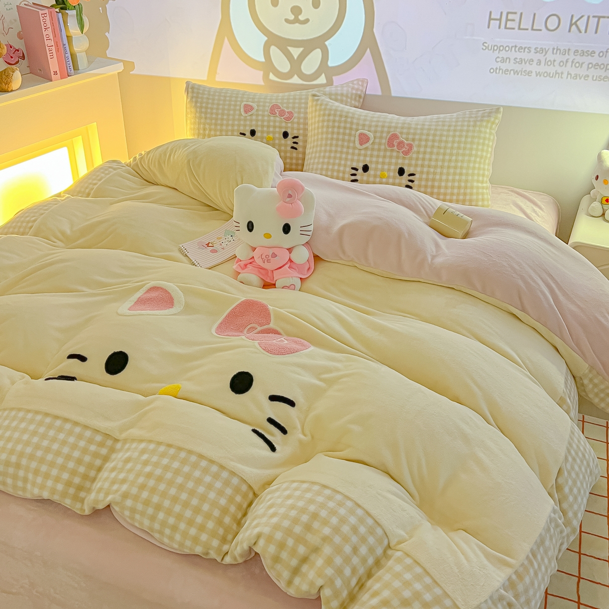 91家纺网 家纺一手货源 找家纺 子钦家纺 2025新款加厚牛奶绒可爱猫咪毛巾绣床单床笠四件套-可爱猫咪 可爱猫咪-咖格