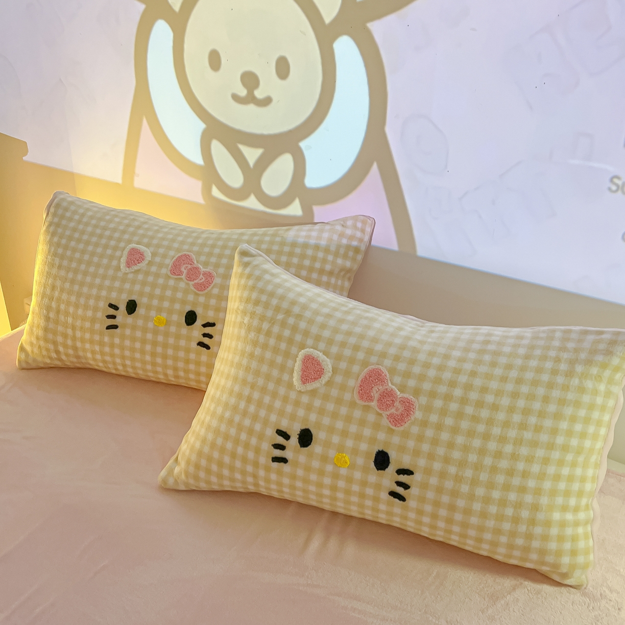 91家纺网 家纺一手货源 找家纺 子钦家纺 2025新款加厚牛奶绒可爱猫咪毛巾绣床单床笠四件套-可爱猫咪 可爱猫咪-咖格