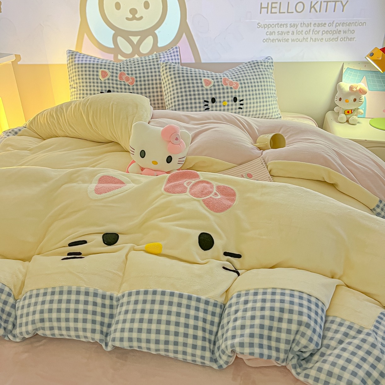 91家纺网 家纺一手货源 找家纺 子钦家纺 2025新款加厚牛奶绒可爱猫咪毛巾绣床单床笠四件套-可爱猫咪 可爱猫咪-蓝格