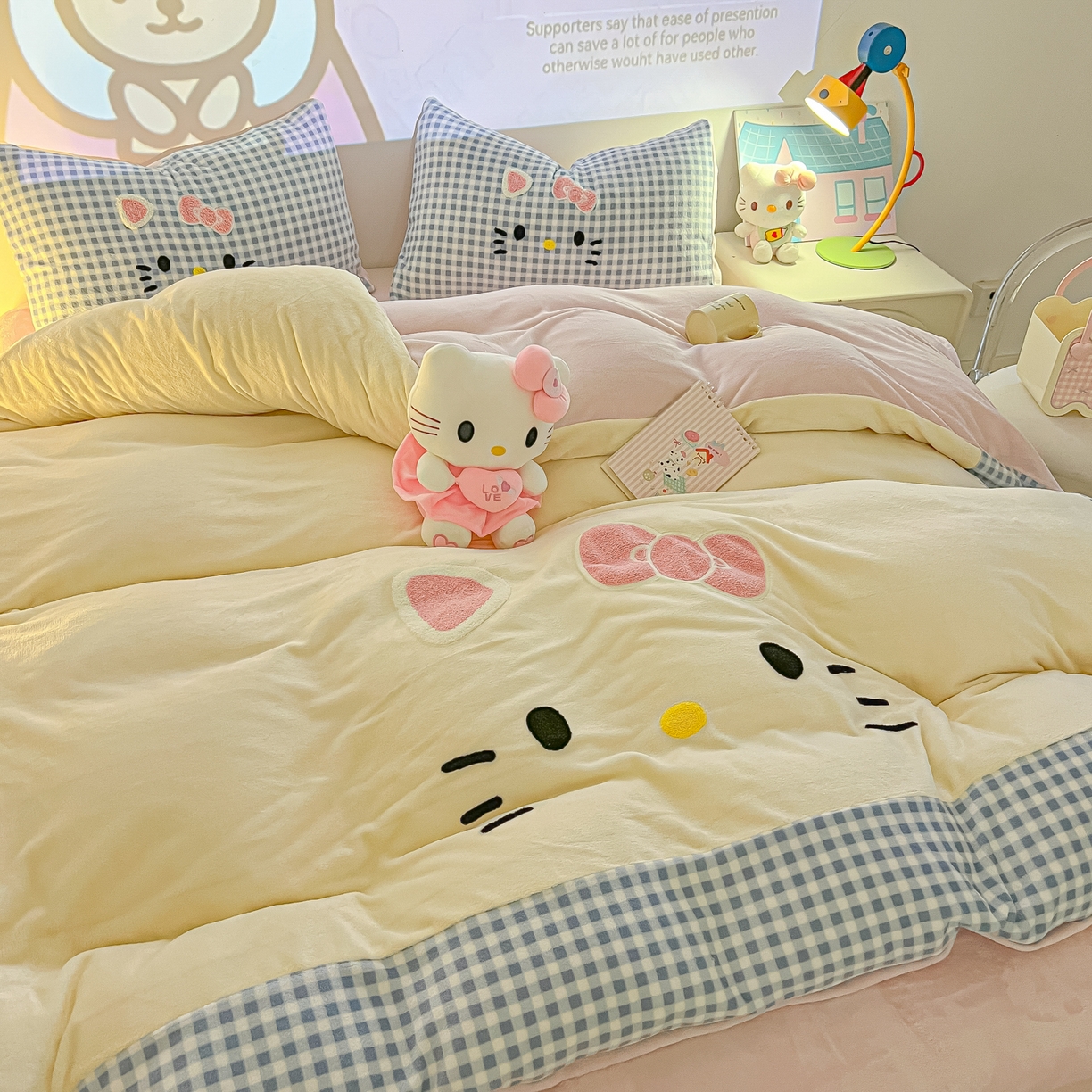 91家纺网 家纺一手货源 找家纺 子钦家纺 2025新款加厚牛奶绒可爱猫咪毛巾绣床单床笠四件套-可爱猫咪 可爱猫咪-蓝格