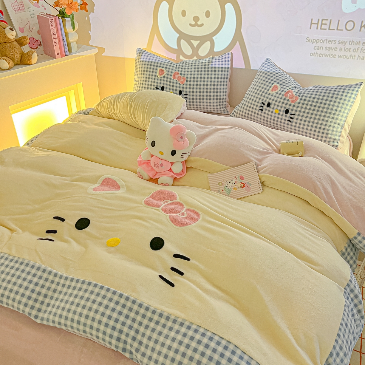 91家纺网 家纺一手货源 找家纺 子钦家纺 2025新款加厚牛奶绒可爱猫咪毛巾绣床单床笠四件套-可爱猫咪 可爱猫咪-蓝格