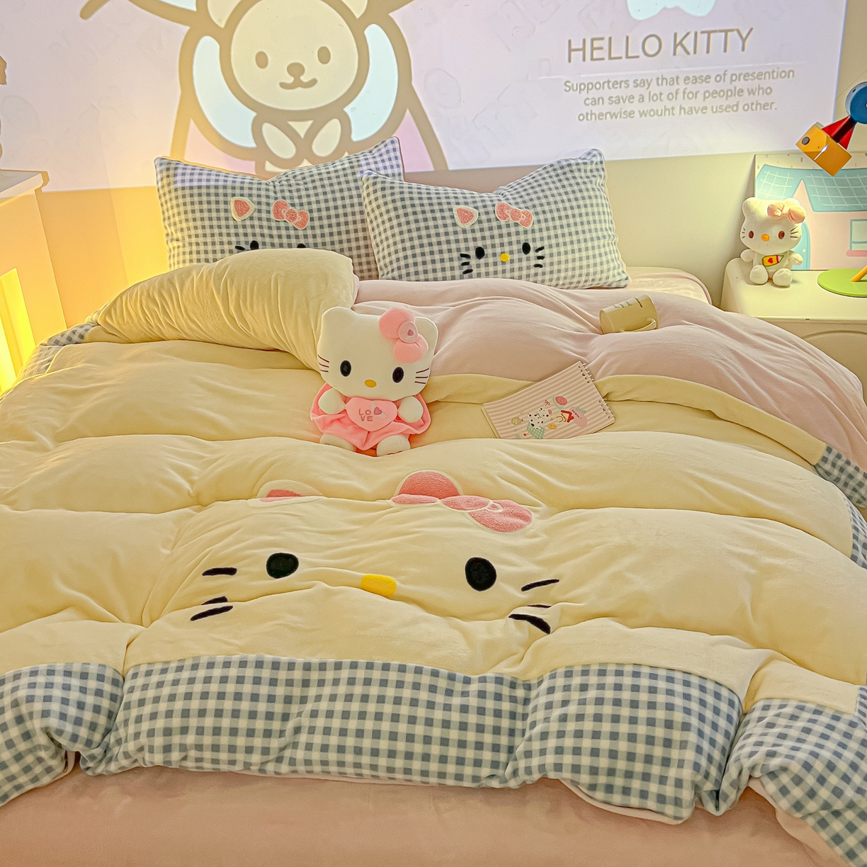 91家纺网 家纺一手货源 找家纺 子钦家纺 2025新款加厚牛奶绒可爱猫咪毛巾绣床单床笠四件套-可爱猫咪 可爱猫咪-蓝格