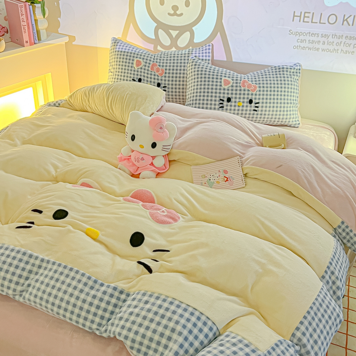 91家纺网 家纺一手货源 找家纺 子钦家纺 2025新款加厚牛奶绒可爱猫咪毛巾绣床单床笠四件套-可爱猫咪 可爱猫咪-蓝格