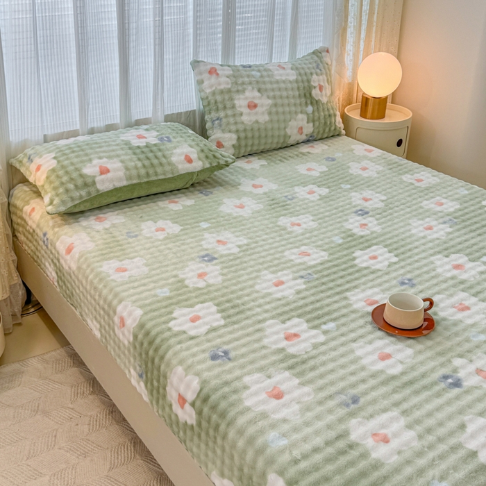 91家纺网 家纺一手货源 找家纺 小叮当家纺仓储工厂店 2025新款兔兔绒牛奶绒印花单床笠 床笠单件 床笠-花朵绿