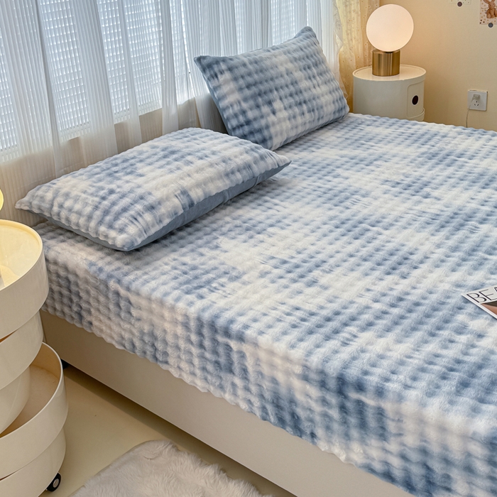 91家纺网 家纺一手货源 找家纺 小叮当家纺仓储工厂店 2025新款兔兔绒牛奶绒印花单床笠 床笠单件 床笠油画-蓝