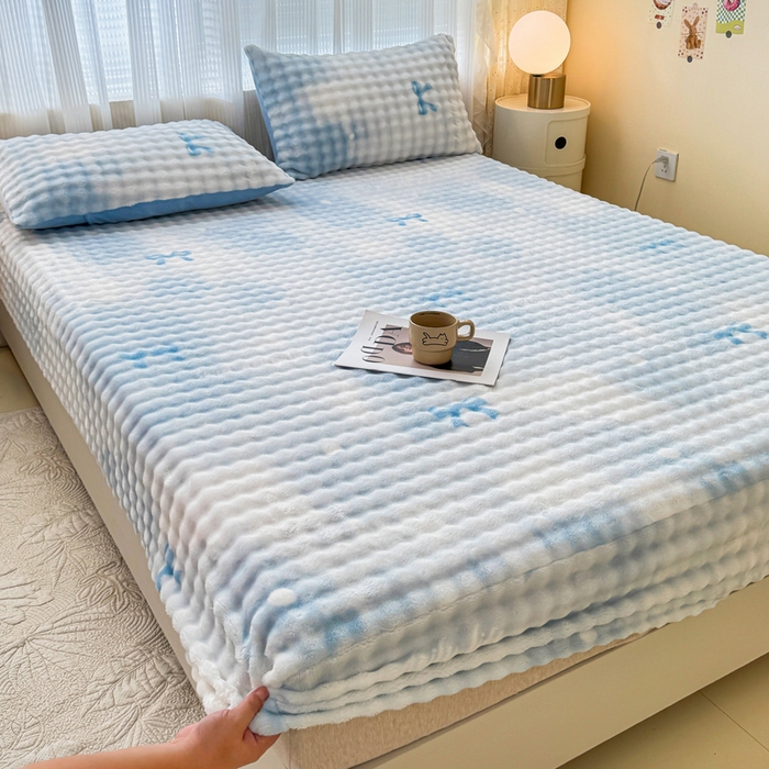 91家纺网 家纺一手货源 找家纺 小叮当家纺仓储工厂店 2025新款兔兔绒牛奶绒印花单床笠 床笠单件 床笠-蝴蝶结蓝色