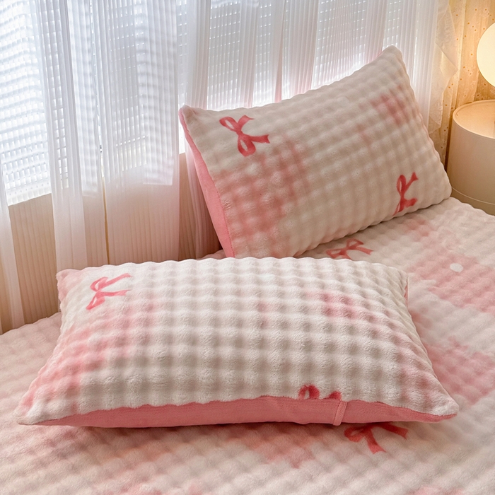 91家纺网 家纺一手货源 找家纺 小叮当家纺仓储工厂店 2025新款兔兔绒牛奶绒印花单床笠 床笠单件 床笠-蝴蝶结粉色