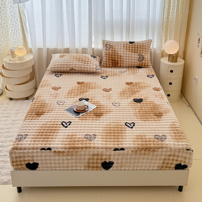 91家纺网 家纺一手货源 找家纺 小叮当家纺仓储工厂店 2025新款兔兔绒牛奶绒印花单床笠 床笠单件 床笠-爱心咖