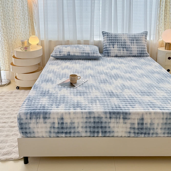 91家纺网 家纺一手货源 找家纺 小叮当家纺仓储工厂店 2025新款兔兔绒牛奶绒印花单床笠 床笠单件 床笠油画-蓝