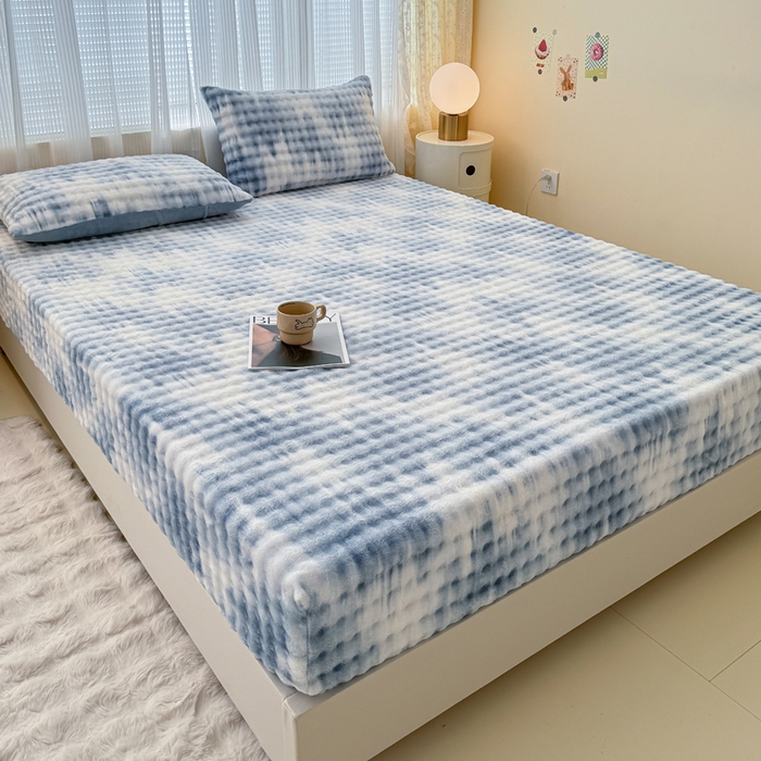 91家纺网 家纺一手货源 找家纺 小叮当家纺仓储工厂店 2025新款兔兔绒牛奶绒印花单床笠 床笠单件 床笠油画-蓝