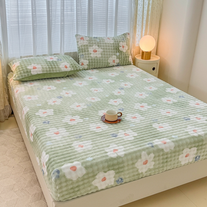 91家纺网 家纺一手货源 找家纺 小叮当家纺仓储工厂店 2025新款兔兔绒牛奶绒印花单床笠 床笠单件 床笠-花朵绿