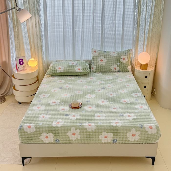 91家纺网 家纺一手货源 找家纺 小叮当家纺仓储工厂店 2025新款兔兔绒牛奶绒印花单床笠 床笠单件 床笠-花朵绿