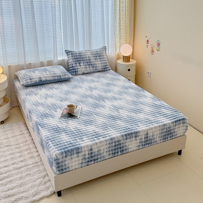 91家纺网 家纺一手货源 找家纺 小叮当家纺仓储工厂店 2025新款兔兔绒牛奶绒印花单床笠 床笠单件 床笠油画-蓝