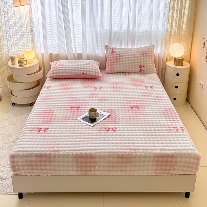 91家纺网 家纺一手货源 找家纺 小叮当家纺仓储工厂店 2025新款兔兔绒牛奶绒印花单床笠 床笠单件 床笠-蝴蝶结粉色