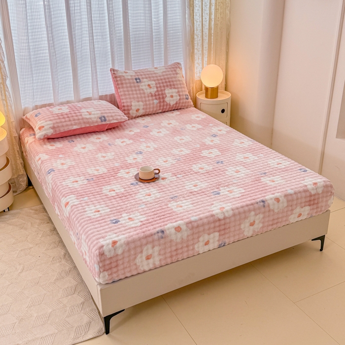 91家纺网 家纺一手货源 找家纺 小叮当家纺仓储工厂店 2025新款兔兔绒牛奶绒印花单床笠 床笠单件 床笠-花朵粉