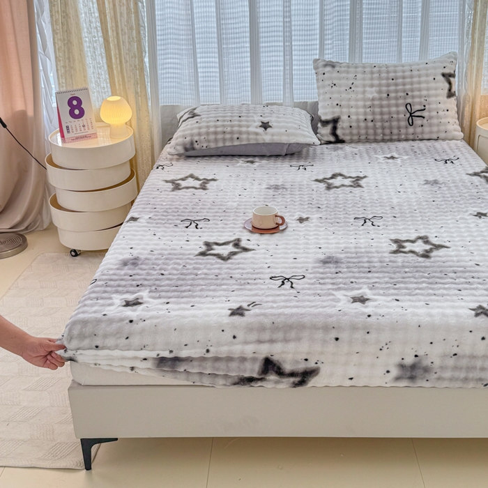小叮当家纺仓储工厂店 2025新款兔兔绒牛奶绒印花单床笠 床笠单件 床笠-星梦
