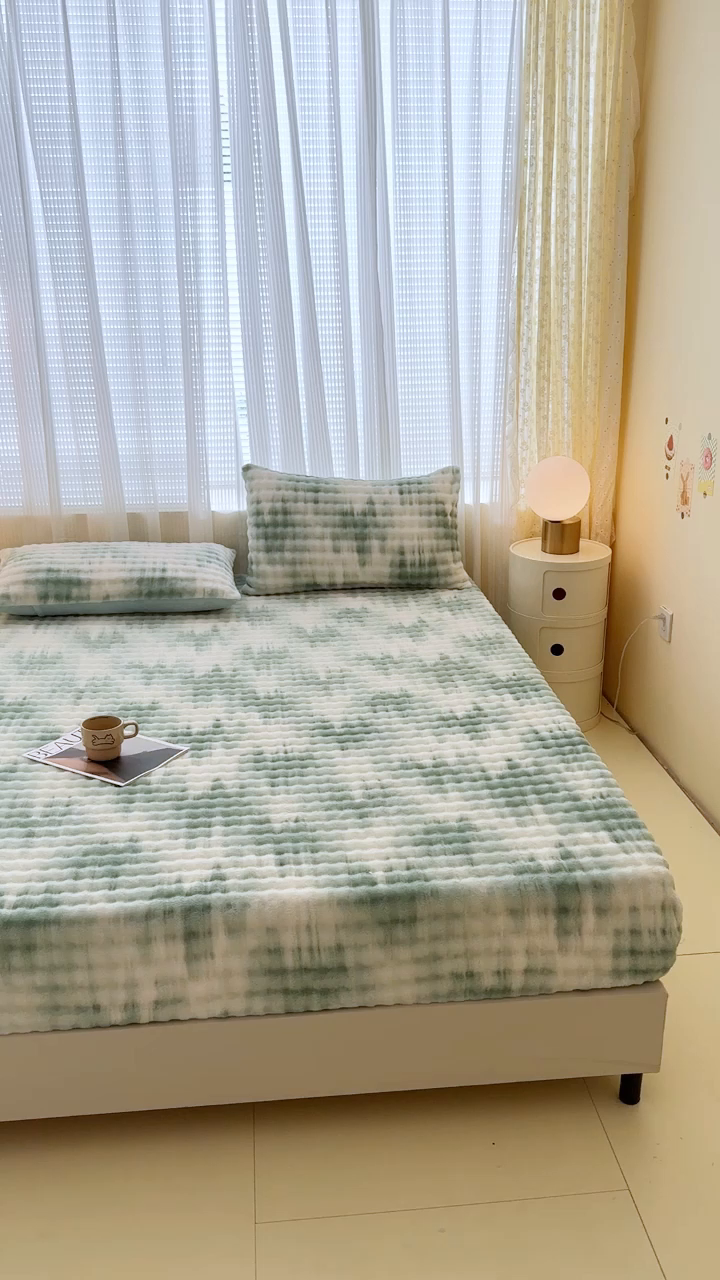 91家纺网 家纺一手货源 找家纺 小叮当家纺仓储工厂店 2025新款兔兔绒牛奶绒印花单床笠 床笠单件 床笠油画-绿