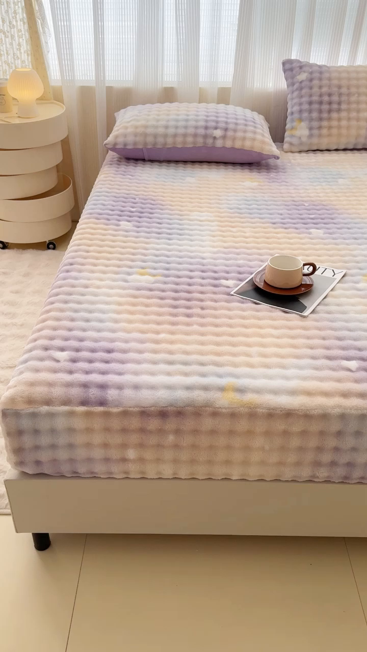 91家纺网 家纺一手货源 找家纺 小叮当家纺仓储工厂店 2025新款兔兔绒牛奶绒印花单床笠 床笠单件 床笠-星空