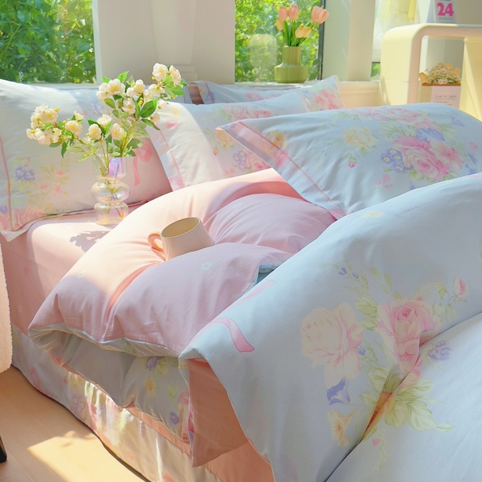 91家纺网 家纺一手货源 找家纺 （总）铭博家纺 2025新款直播爆款全棉纯棉四件套 吊边一字绣工艺款四件套