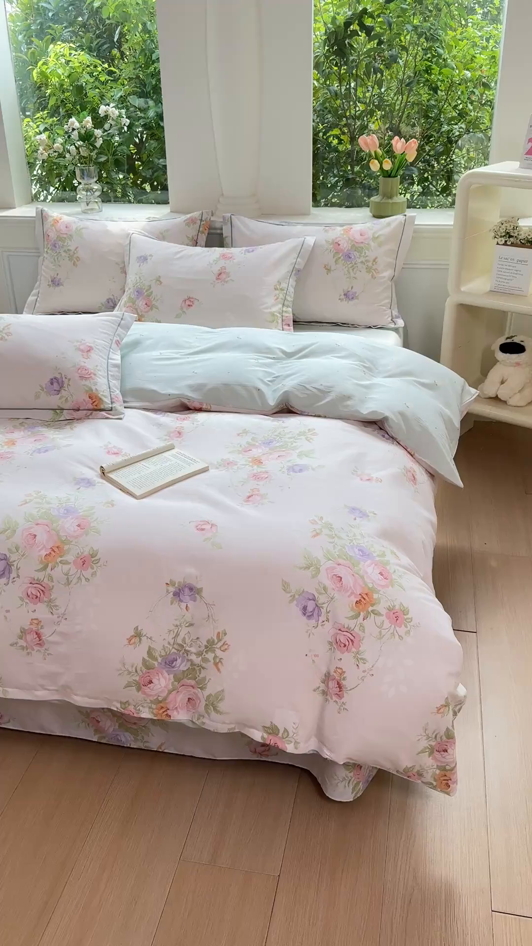 91家纺网 家纺一手货源 找家纺 铭博家纺 2025新款直播爆款全棉纯棉四件套 吊边一字绣工艺款四件套 爱洛花园