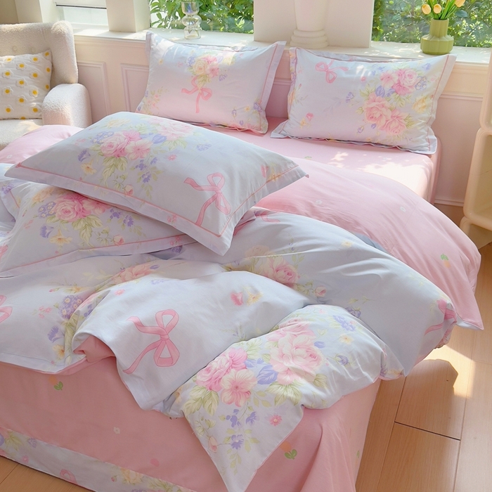 91家纺网 家纺一手货源 找家纺 铭博家纺 2025新款直播爆款全棉纯棉四件套 吊边一字绣工艺款四件套 海岛繁花