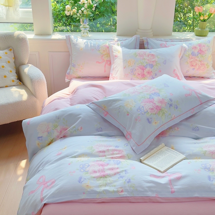 91家纺网 家纺一手货源 找家纺 铭博家纺 2025新款直播爆款全棉纯棉四件套 吊边一字绣工艺款四件套 海岛繁花