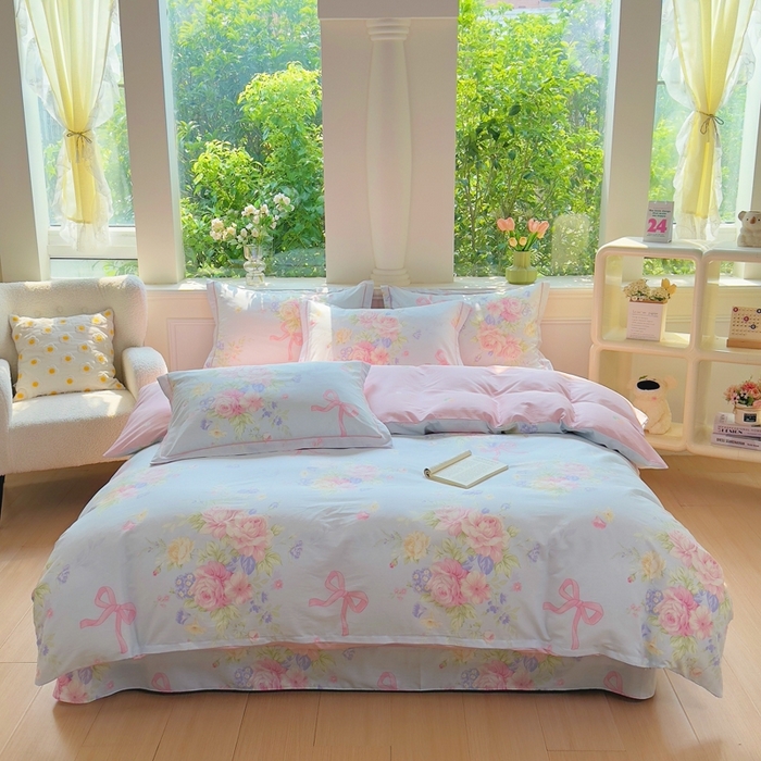 91家纺网 家纺一手货源 找家纺 铭博家纺 2025新款直播爆款全棉纯棉四件套 吊边一字绣工艺款四件套 海岛繁花