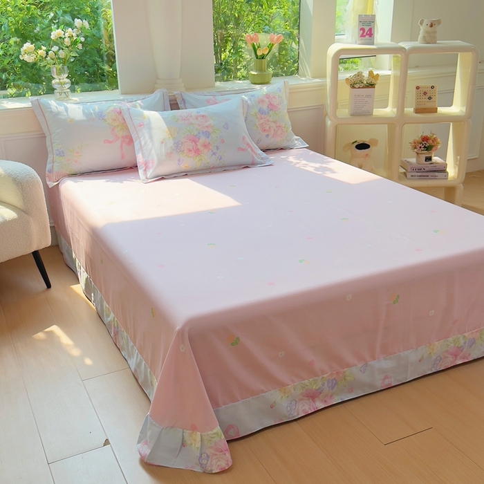 91家纺网 家纺一手货源 找家纺 铭博家纺 2025新款直播爆款全棉纯棉四件套 吊边一字绣工艺款四件套 海岛繁花